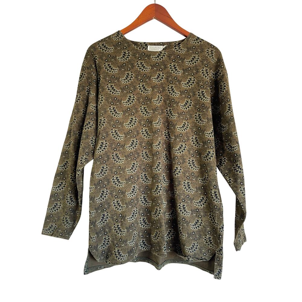 Vintage 80s 90s 100% Cotton Banana Republic Olive Green Pullover Tunic Top M